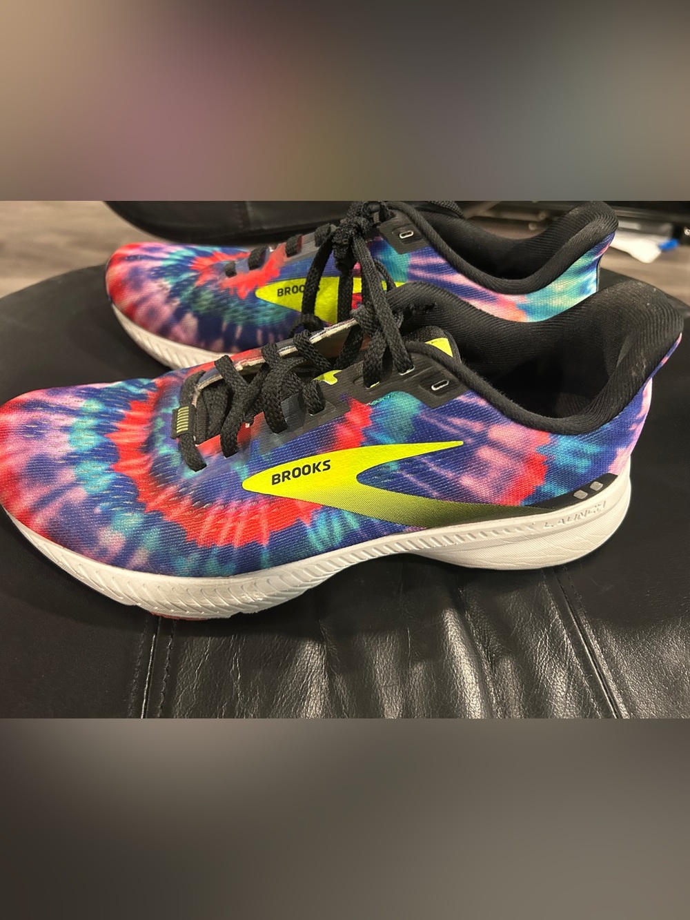 Brooks Multicolor Tie-Dye Running Shoes with Neon Yellow Logo